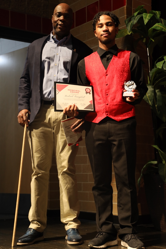 Mr. Barclay (Principal) and Rodrick Campbell with a Principal Award (GPA 3.8-3.99 first semester)